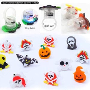 50 Packs Halloween LED Light Up Rings Halloween Glow in The Dark Party Supplies Halloween Light up toys Treat Bag Fillers