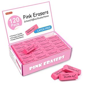 pink erasers, shuttle art 120 pack pink erasers bulk for school, office, latex-free soft erasers for kids, teachers as school supplies