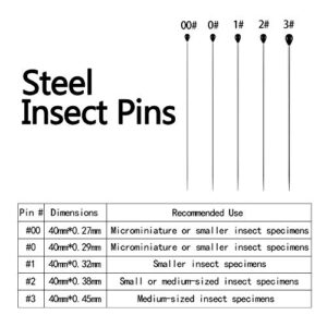500 Pieces Stainless Steel Insect Pins Specimen Pins Entomology Pins Butterfly Collection Needles for School Lab Entomology Butterfly Collectors, 5 Sizes