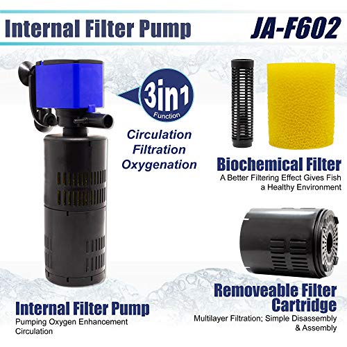 Aqua Dream 320 GPH Submersible Pump(1200L/H,20W) Quiet Internal Aquarium Powerhead Water Pump with 3-in-1 with Filter Functionality Circulation, Filtration,Oxygenation For Pond,Fish Tank,Fountain-1Pc