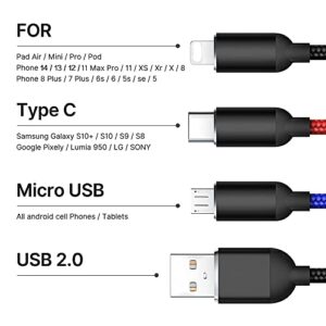 Laugwey Multifunction USB Charging Cable Set,3 Pack 3 in 1 Nylon Braided Charging Cord,Multiple USB Fast Charger Cords for Home,Office,Car
