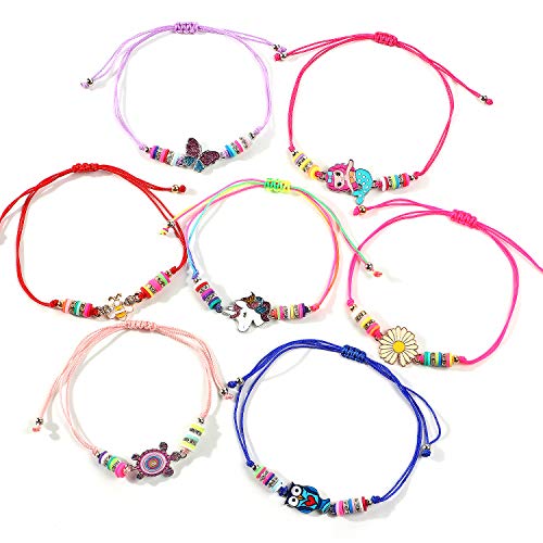 24 Pcs Kids Jewelry for Girls Woven Friendship Bracelets and Necklaces Set with Animal Unicorn Mermaid Butterfly Flower Pendants Gift for Little Girls