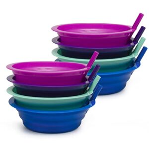 klickpick home soup cereal bowls with straws - set of 8 kids bowls with built-in straws - 22 ounce toddler sippy bowls dishwasher/microwave safe bpa free