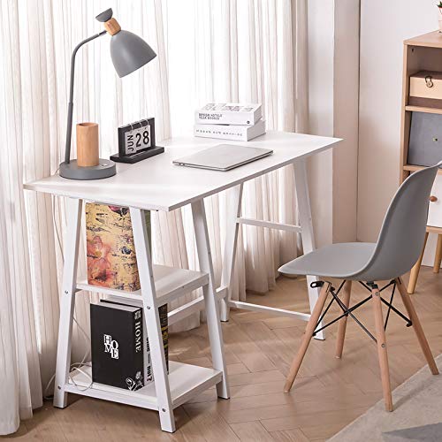 Natwind 43" White Desk Home Office Computer Working Kid Student Study Table with 2-Tier Storage Bookshelves Modern Simple Study Laptop Writing Elegant Style Desk Workstation for Office Home White