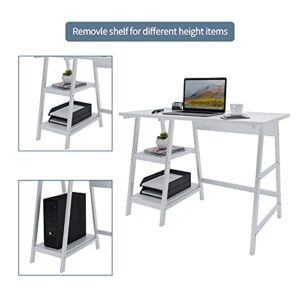 Natwind 43" White Desk Home Office Computer Working Kid Student Study Table with 2-Tier Storage Bookshelves Modern Simple Study Laptop Writing Elegant Style Desk Workstation for Office Home White