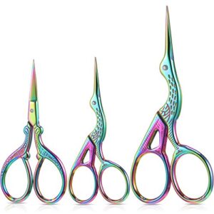 3 pieces stork scissors stainless steel crane design sewing scissors embroidery scissors tailor scissors dressmaker shears for embroidery, paper cutting, sewing and daily activities (rainbow color)