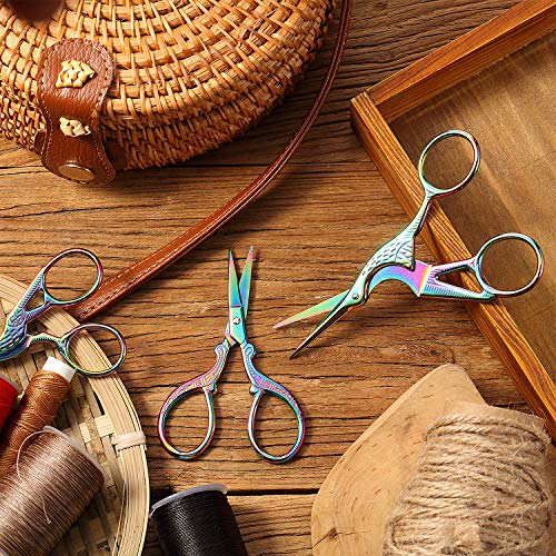 3 Pieces Stork Scissors Stainless Steel Crane Design Sewing Scissors Embroidery Scissors Tailor Scissors Dressmaker Shears for Embroidery, Paper Cutting, Sewing and Daily Activities (Rainbow Color)