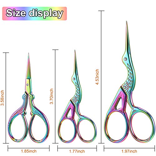 3 Pieces Stork Scissors Stainless Steel Crane Design Sewing Scissors Embroidery Scissors Tailor Scissors Dressmaker Shears for Embroidery, Paper Cutting, Sewing and Daily Activities (Rainbow Color)