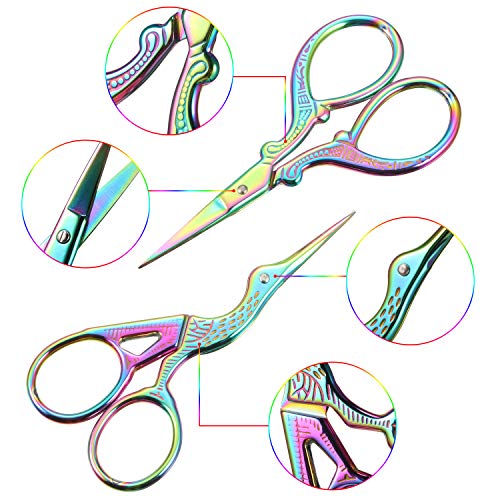 3 Pieces Stork Scissors Stainless Steel Crane Design Sewing Scissors Embroidery Scissors Tailor Scissors Dressmaker Shears for Embroidery, Paper Cutting, Sewing and Daily Activities (Rainbow Color)