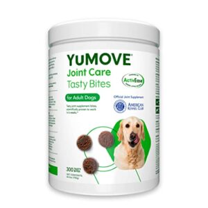 yumove dog joint supplement, hip and joint supplement for dogs with glucosamine, hyaluronic acid, and green lipped mussel and omegas, relief for dog hip and joint aches and stiffness - 300 bites