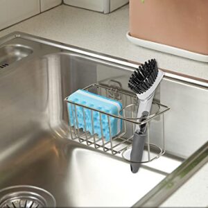 TKISZYZR Sponge Holder and Sink Caddy, 2 in 1 Kitchen Brush Holder No Drilling with Adhesives, Stainless Steel Rustproof Sponge Caddy for Kitchen Sink, Waterproof Sturdy Sink Organizer Rack Basket