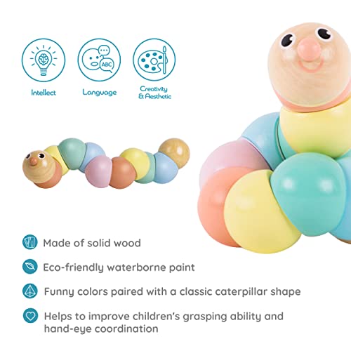 Classic World Wooden Twisting Caterpillar, Colorful Wooden Toy for 1 Year Baby & Toddler Early Learning Education, Pink