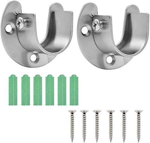 HQDeal 2 Pack Stainless Steel Closet Pole Sockets, Heavy Duty Closet Rod End Supports U Shaped Flange Rod Holder with Screws for Wardrobe Bracket Shower Curtain Rod Flange Socket Kit (32mm)