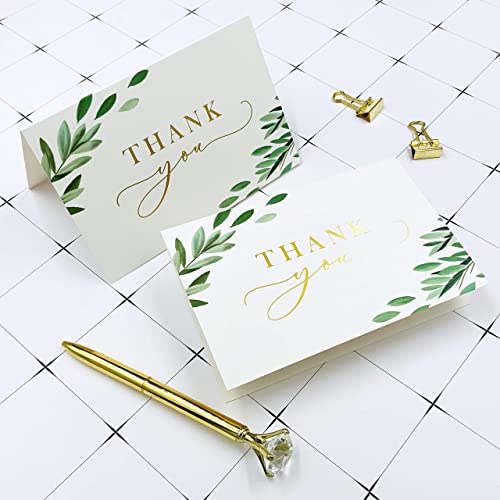 Gooji 4x6 Greenery Leaves Gold Foil Thank You Cards (Bulk 20-Pack) Matching Peel-and-Seal White Envelopes | Assorted Set, Watercolor | Birthday Party, Baby Shower, Weddings, Greeting, Blank Notes