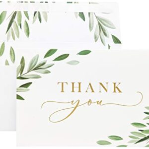 Gooji 4x6 Greenery Leaves Gold Foil Thank You Cards (Bulk 20-Pack) Matching Peel-and-Seal White Envelopes | Assorted Set, Watercolor | Birthday Party, Baby Shower, Weddings, Greeting, Blank Notes