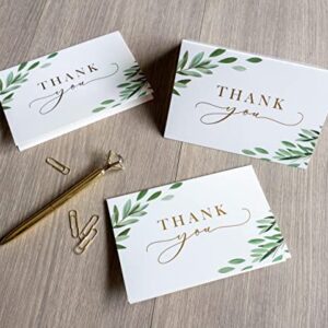 Gooji 4x6 Greenery Leaves Gold Foil Thank You Cards (Bulk 20-Pack) Matching Peel-and-Seal White Envelopes | Assorted Set, Watercolor | Birthday Party, Baby Shower, Weddings, Greeting, Blank Notes