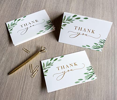 Gooji 4x6 Greenery Leaves Gold Foil Thank You Cards (Bulk 20-Pack) Matching Peel-and-Seal White Envelopes | Assorted Set, Watercolor | Birthday Party, Baby Shower, Weddings, Greeting, Blank Notes