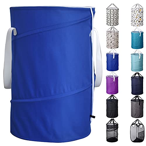 BAGAIL 85L Pop Up Laundry Hamper Bucket Cylindric, Foldable Clothes Bag, Folding Washing Bin,Large Capacity Collapsible Drawstring Closure Polyester Laundry Storage Basket with Handles(Blue)