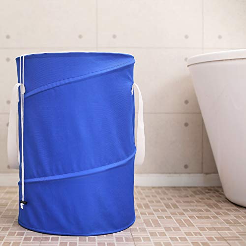 BAGAIL 85L Pop Up Laundry Hamper Bucket Cylindric, Foldable Clothes Bag, Folding Washing Bin,Large Capacity Collapsible Drawstring Closure Polyester Laundry Storage Basket with Handles(Blue)