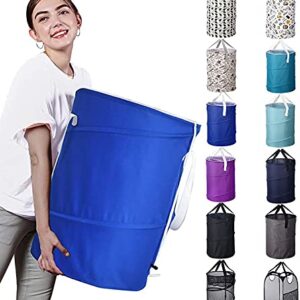 BAGAIL 85L Pop Up Laundry Hamper Bucket Cylindric, Foldable Clothes Bag, Folding Washing Bin,Large Capacity Collapsible Drawstring Closure Polyester Laundry Storage Basket with Handles(Blue)