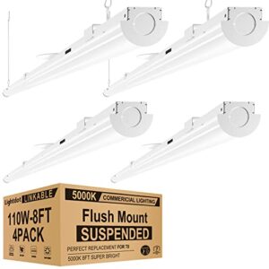 lightdot compact 8ft led shop light, suspend/flush mount comercial lighting, 110w [eqv. to 440w hps/wh] 5000k daylight shop lights fixtures for workshop, energy-saving up to 4015w/5y(5hrs/day) 4pack