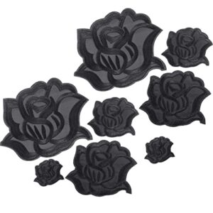 black rose fabric patches rose flower repair patches 4 size sew on or iron on applique patches for jacket jeans clothes hats shoes bags (8 pieces)