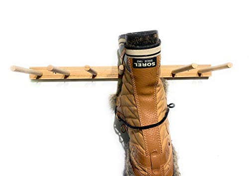 MWCSPORTS Reclaimed Solid Wood Boot Rack and Drying Rack Display Holds 2 to 3 Pairs of Boots Dark