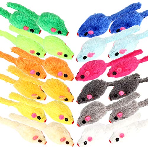 Youngever 24 Pcs Cat Toys Mice Rattle, Play Mice with Rattling Sounds, Cat Mouse Toys, Interactive Play for Cat, Puppy, Kitty, Kitten, in 12 Assorted Colors