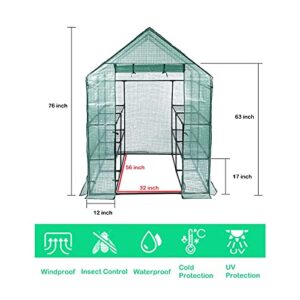 Greenhouses for Outdoors, PE Walk in Greenhouse with 2 Side Mesh Windows, Portable Green House with Anchors & Ropes Stands Up to Wind, 4.7x4.7x6.3FT