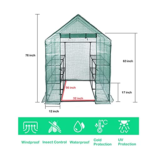 Greenhouses for Outdoors, PE Walk in Greenhouse with 2 Side Mesh Windows, Portable Green House with Anchors & Ropes Stands Up to Wind, 4.7x4.7x6.3FT