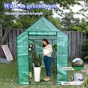Greenhouses for Outdoors, PE Walk in Greenhouse with 2 Side Mesh Windows, Portable Green House with Anchors & Ropes Stands Up to Wind, 4.7x4.7x6.3FT