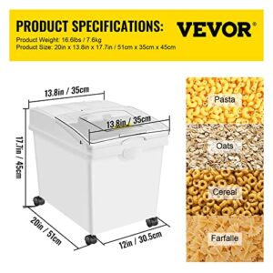 VEVOR 10.5 Gallons Ingredient Bin, Ingredient Storage Bin 2 Pcs/Set, PP Material Flour Bins On Wheels, White Shelf Ingredient Bin with Scoop and Sliding Lid, Commercial Storage Bins