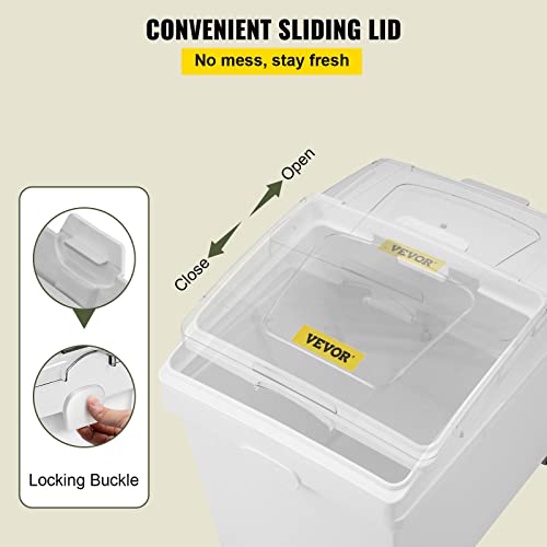 VEVOR 10.5 Gallons Ingredient Bin, Ingredient Storage Bin 2 Pcs/Set, PP Material Flour Bins On Wheels, White Shelf Ingredient Bin with Scoop and Sliding Lid, Commercial Storage Bins