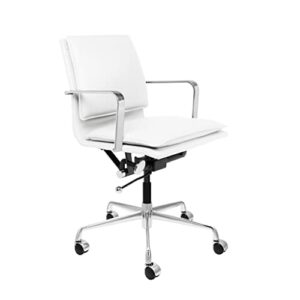 laura davidson furniture lexi ii padded modern chair for office with cushion availability, aluminum arms, made of faux leather, white