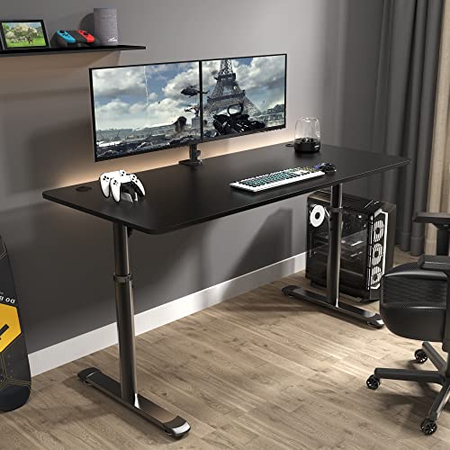 DESIGNA 60 Inch Height Adjustable Computer Gaming Desk, Large Standing Desk Home Offcie Study Writing Table Workstation,Gaming Desk for 3 Monitors with Free Mouse Pad for Home Office Gaming,Black