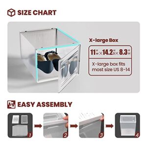 Crestlive Products 18 Pack Shoe Storage Box, Plastic Foldable Shoe Box, Stackable Clear Shoe Organizer Bins, Drawer Type Front Sneaker Containers (X-Large/White)