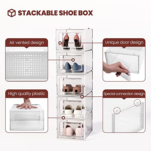 Crestlive Products 18 Pack Shoe Storage Box, Plastic Foldable Shoe Box, Stackable Clear Shoe Organizer Bins, Drawer Type Front Sneaker Containers (X-Large/White)