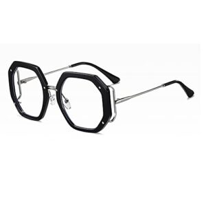 xpectrum vintage oversized fashion glasses for women 8-angled octagon non-optical eyewear frame (black, 55)