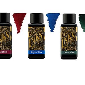 Diamine - 30ml Fountain Pen Primary Colour Ink - 3 Pack - Oxblood & Oxford Blue & Green Black