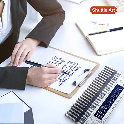 Shuttle Art RollerBall Pens, 25 Pack Blue Fine Point Roller Ball Pens, 0.5mm Liquid Ink Pens for Writing Journaling Taking Notes School Office