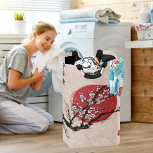 ZZKKO Asian Japanese Cherry Retro Laundry Basket Large Tote Collapsible Organizer Lightweight Oxford Laundry Hamper Foldable Clothes Storage Bag with Handle Home Bathroom Bedroom
