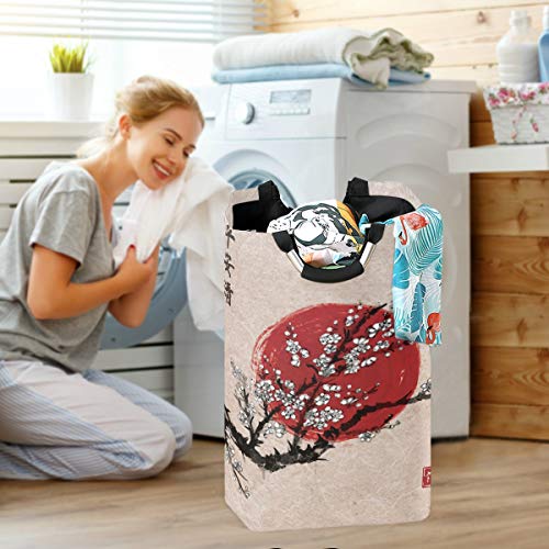 ZZKKO Asian Japanese Cherry Retro Laundry Basket Large Tote Collapsible Organizer Lightweight Oxford Laundry Hamper Foldable Clothes Storage Bag with Handle Home Bathroom Bedroom