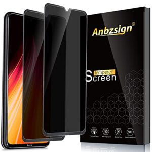 anbel design anbzsign [2 pack] xiaomi redmi note 8 (2019/2021) 6.3" privacy screen protector, [full coverage] [case friendly] anti-spy 9h hardness tempered glass