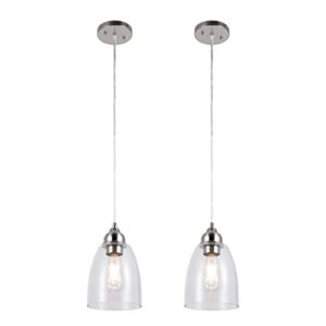 gruenlich pendant lighting fixture for kitchen and dining room, hanging ceiling lighting fixture, e26 medium base, metal construction with clear glass, bulb not included, 2-pack, nickel finish