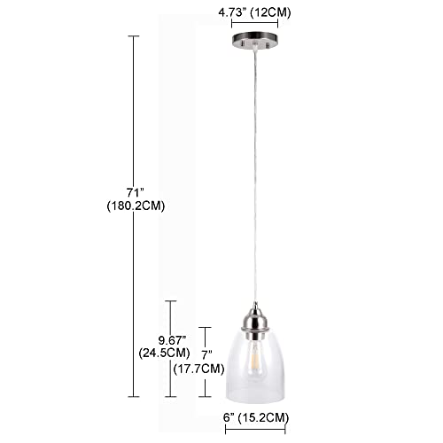 GRUENLICH Pendant Lighting Fixture for Kitchen and Dining Room, Hanging Ceiling Lighting Fixture, E26 Medium Base, Metal Construction with Clear Glass, Bulb not Included, 2-Pack, Nickel Finish