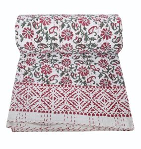 maviss homes indian traditional handmade patchwork printed cotton super soft kantha quilt blanket | throw bedspread blanket | bedroom décor throw quilt |home décor; multicolour
