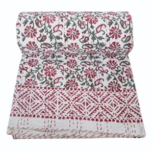 Maviss Homes Indian Traditional Handmade Patchwork Printed Cotton Super Soft Kantha Quilt Blanket | Throw Bedspread Blanket | Bedroom Décor Throw Quilt |Home Décor; Multicolour