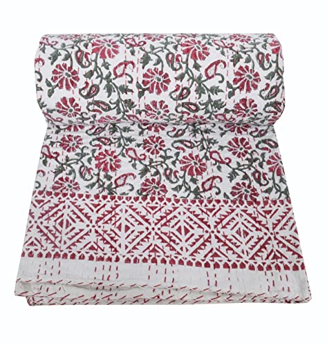 Maviss Homes Indian Traditional Handmade Patchwork Printed Cotton Super Soft Kantha Quilt Blanket | Throw Bedspread Blanket | Bedroom Décor Throw Quilt |Home Décor; Multicolour