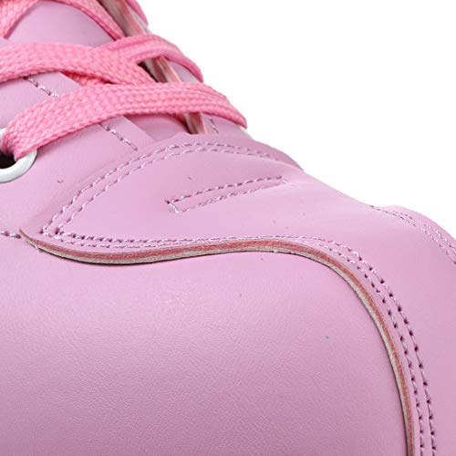 Women's Roller Skates PU Leather High-top Roller Skates Four-Wheel Roller Skates Shiny Roller Skates with Carry Bag for Girls (Pink Flash Wheel,10)