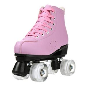 Women's Roller Skates PU Leather High-top Roller Skates Four-Wheel Roller Skates Shiny Roller Skates with Carry Bag for Girls (Pink Flash Wheel,10)